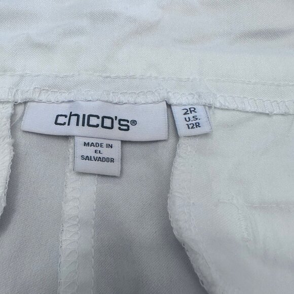Chico's Pants Size 2 R 12R Large White Cropped Pants Wide Leg Pull On Stretch - Picture 3 of 13